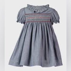 Rachel Riley Smocked Chambray Cotton Dress Blue Multi Size 4y